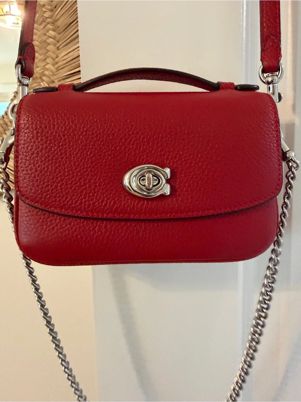 Coach Cassie 17 Red Leather Crossbody Bag with Silver Turn-Lock
